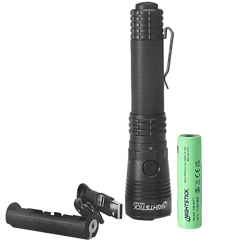 Turbo High Candela USB Dual-Light Rechargeable Tactical Flashlight - Black