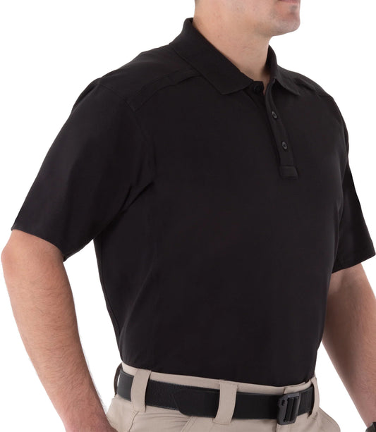 חולצת פולו קצרה מכותנה לגברים - שחור
